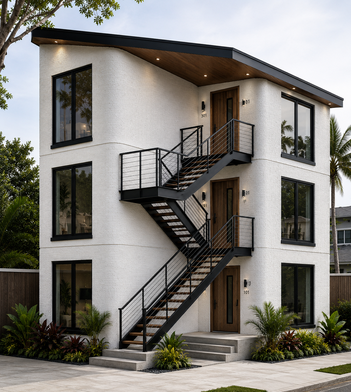 Floodbuster residence viewed in a landscaped setting